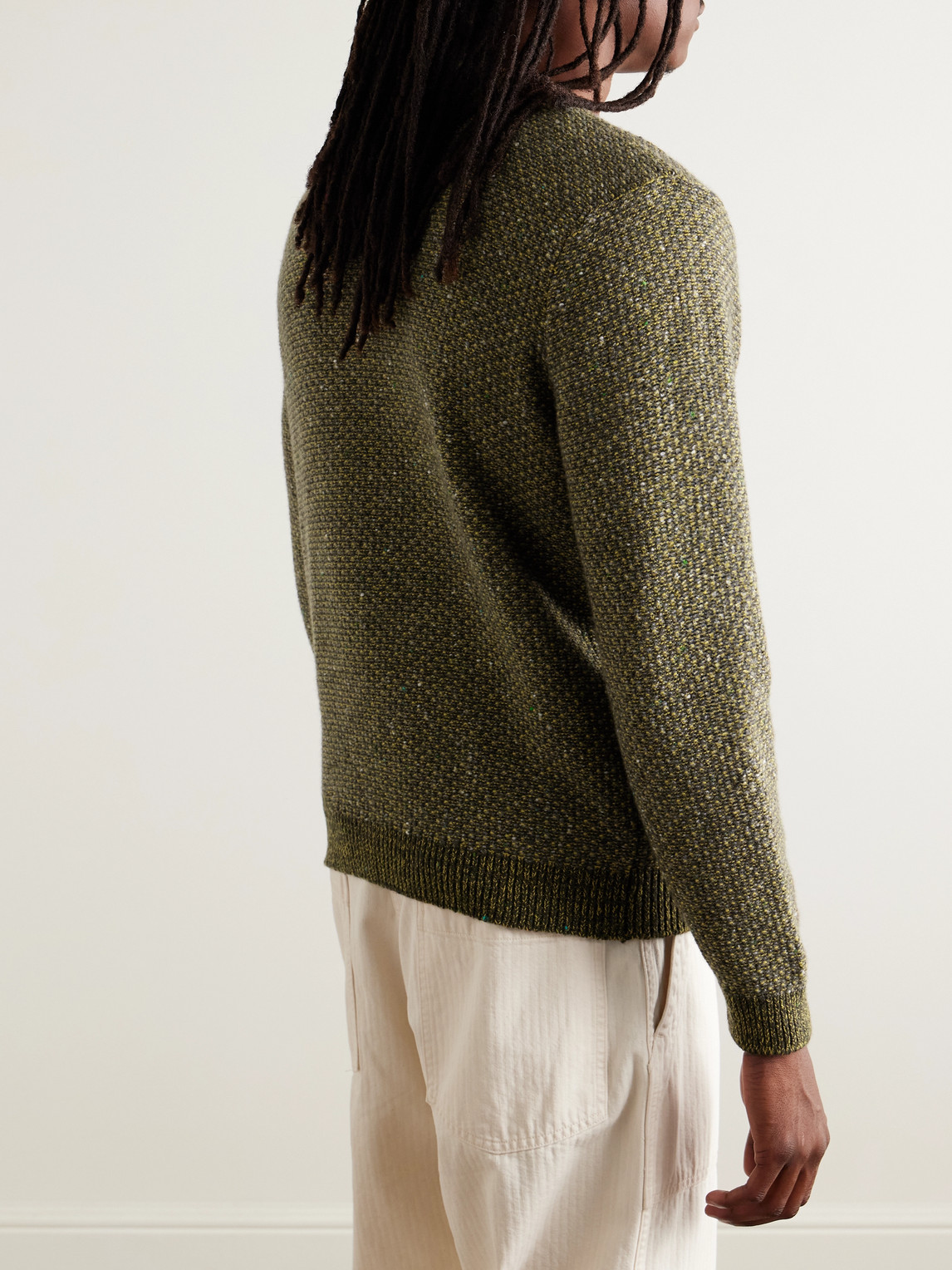 Inis Meain Breidin Merino Wool And Cashmere-blend Sweater In Green