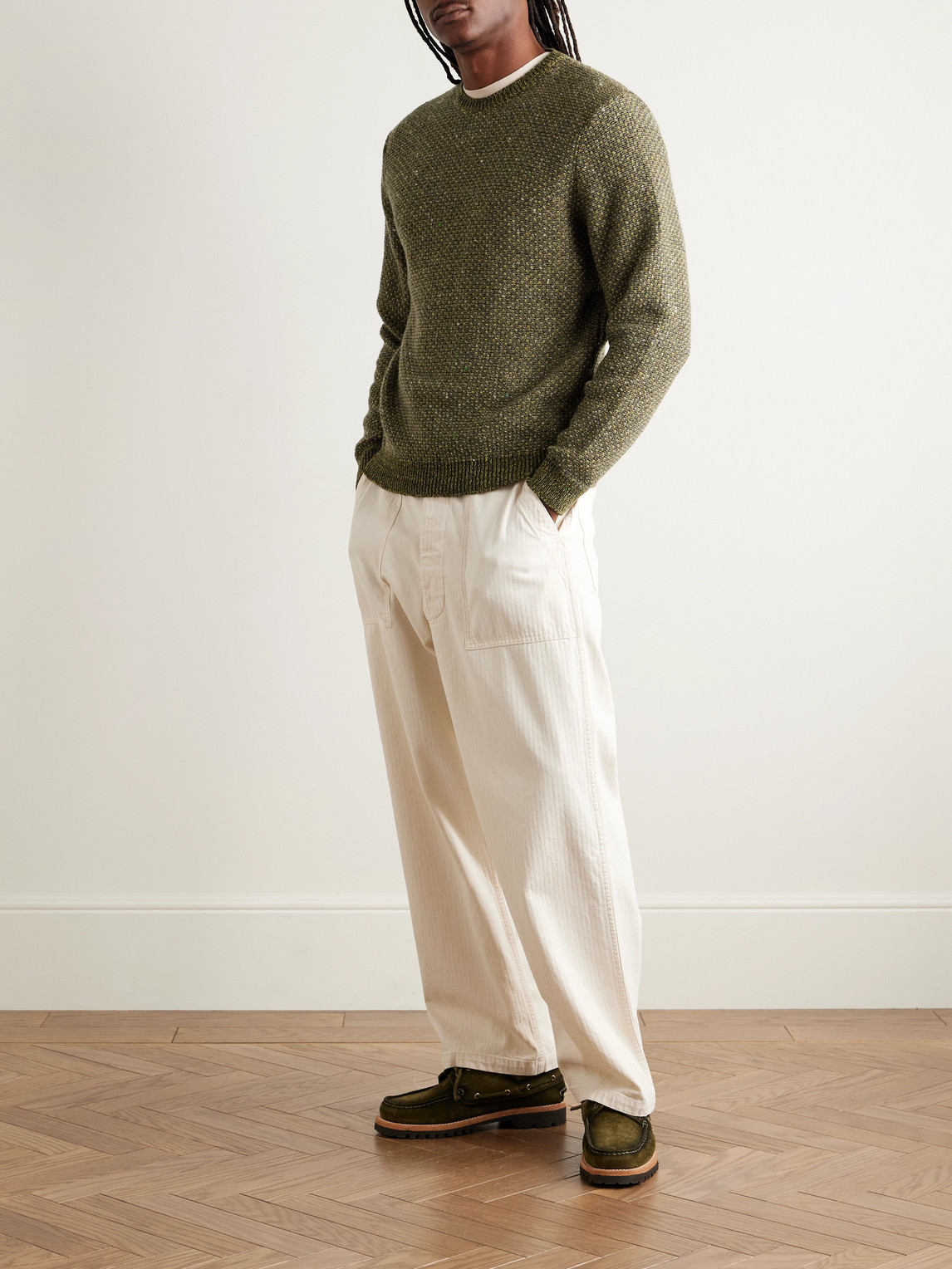 Inis Meain Breidin Merino Wool And Cashmere-blend Sweater In Green