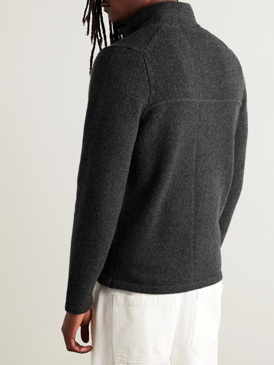 Inis Meain Lifeline Merino Wool And Cashmere-blend Zip-up Cardigan In Gray
