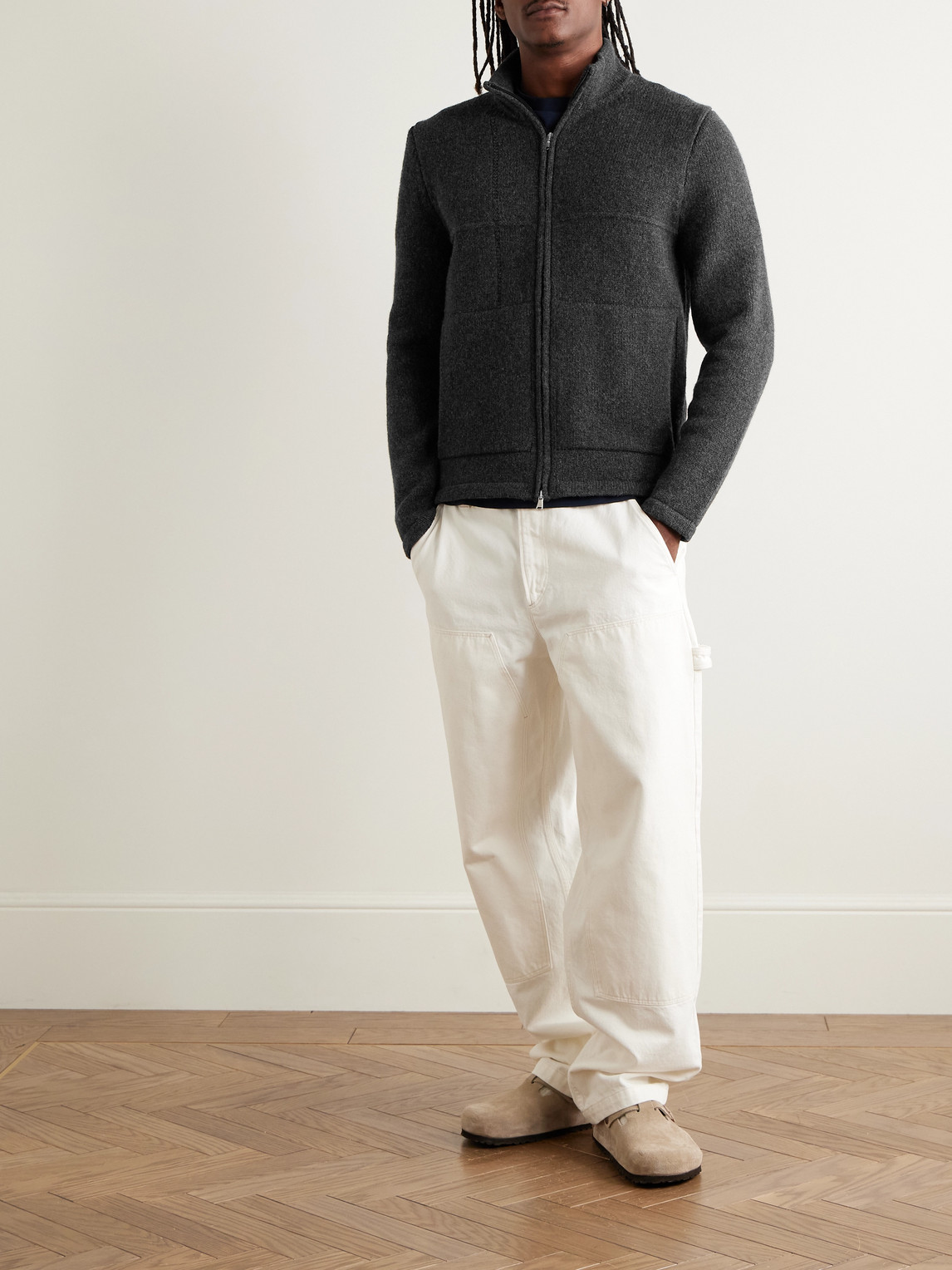Inis Meain Lifeline Merino Wool And Cashmere-blend Zip-up Cardigan In Gray