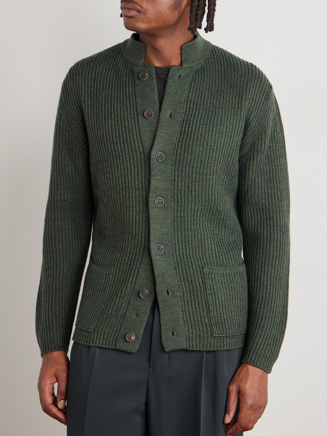 Inis Meain Wool And Linen-blend Cardigan In Green