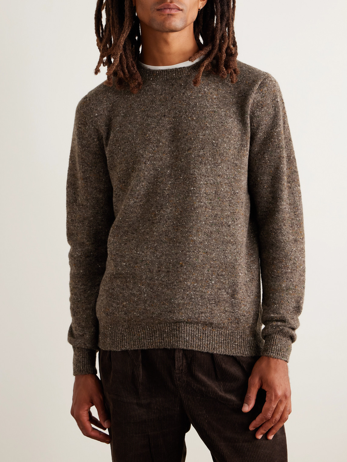 Inis Meain Merino Wool And Cashmere-blend Sweater In Brown