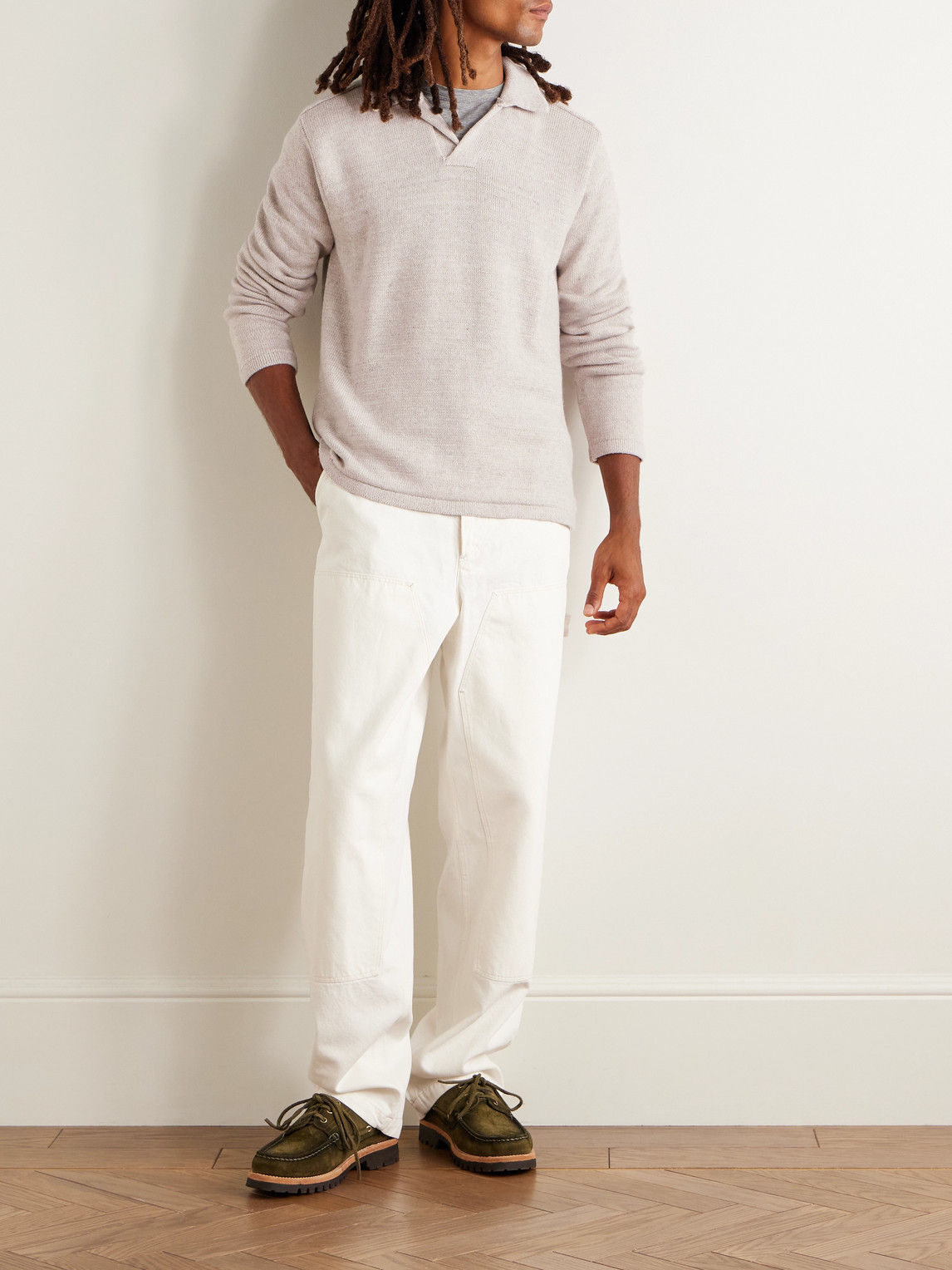 Inis Meain Wool And Linen-blend Polo Shirt In Neutral