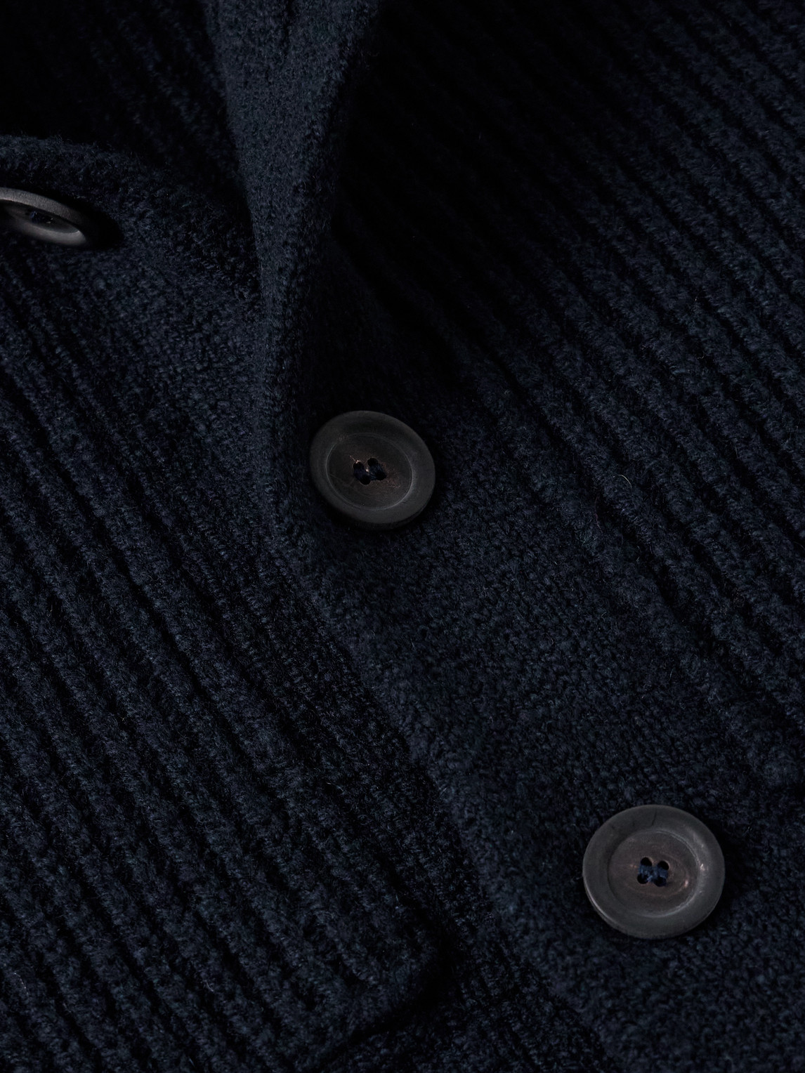 Inis Meain Storm Ribbed Merino Wool And Cashmere-blend Cardigan In Black