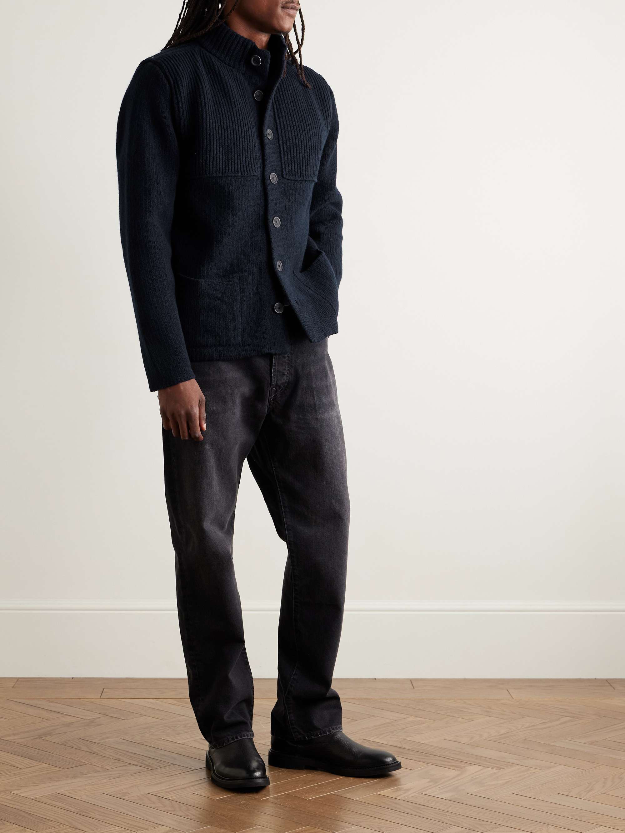 INIS MEÁIN Storm Ribbed Merino Wool Cardigan