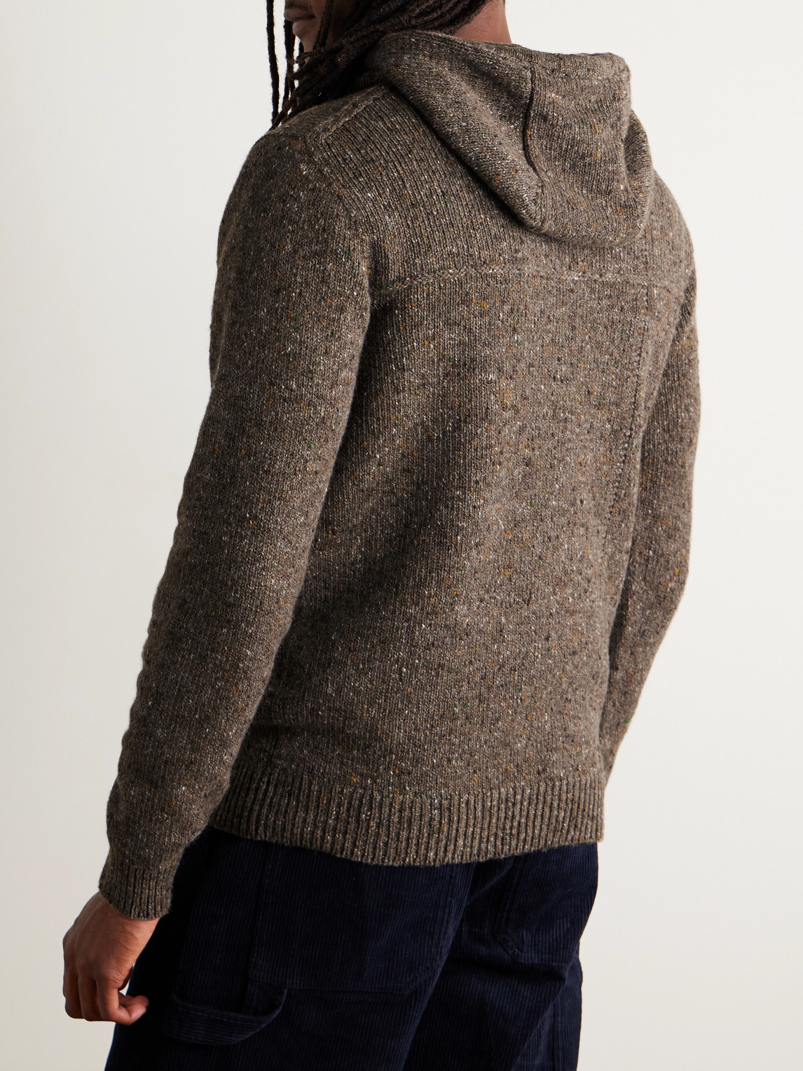 Inis Meain Lifeline Merino Wool And Cashmere-blend Hoodie In Brown