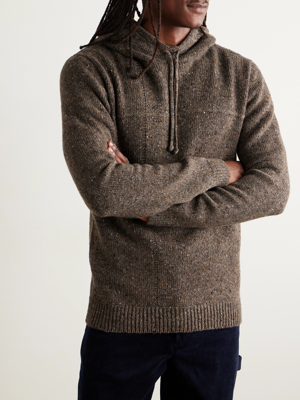 Inis Meain Lifeline Merino Wool And Cashmere-blend Hoodie In Brown