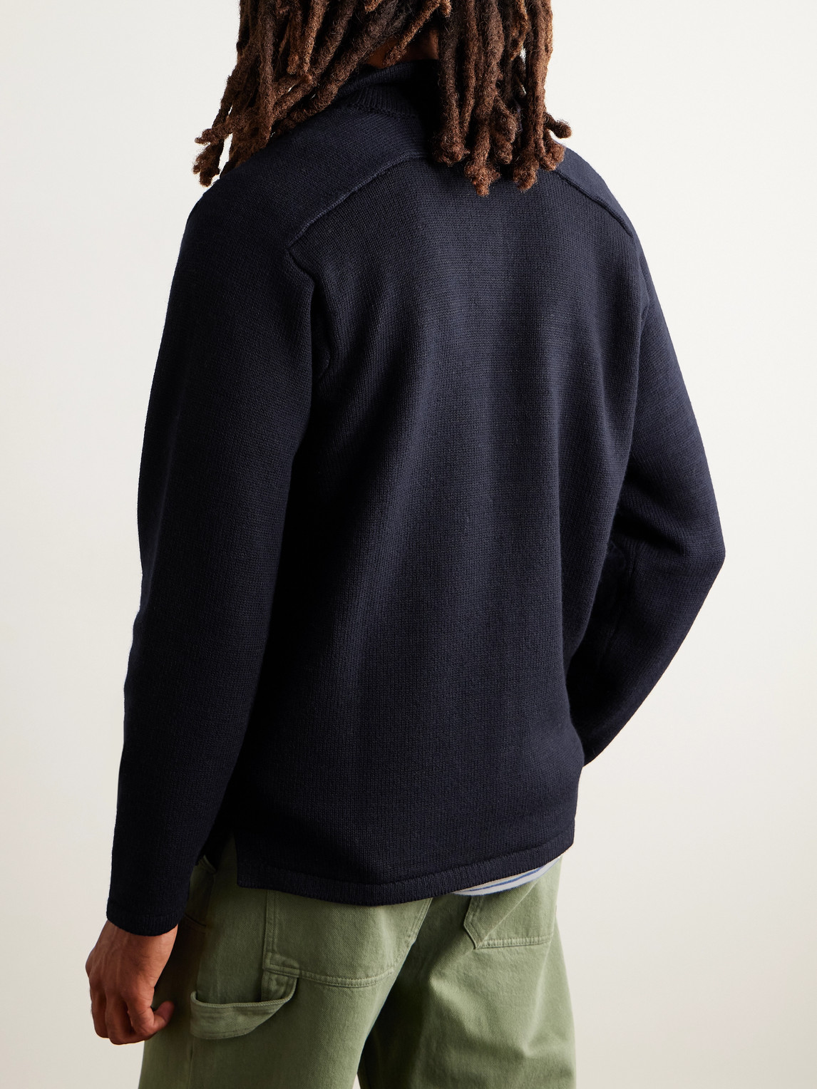 Inis Meain Wool And Linen-blend Polo Shirt In Blue
