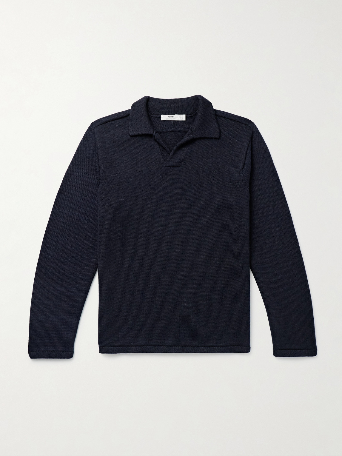 Inis Meain Wool And Linen-blend Polo Shirt In Blue