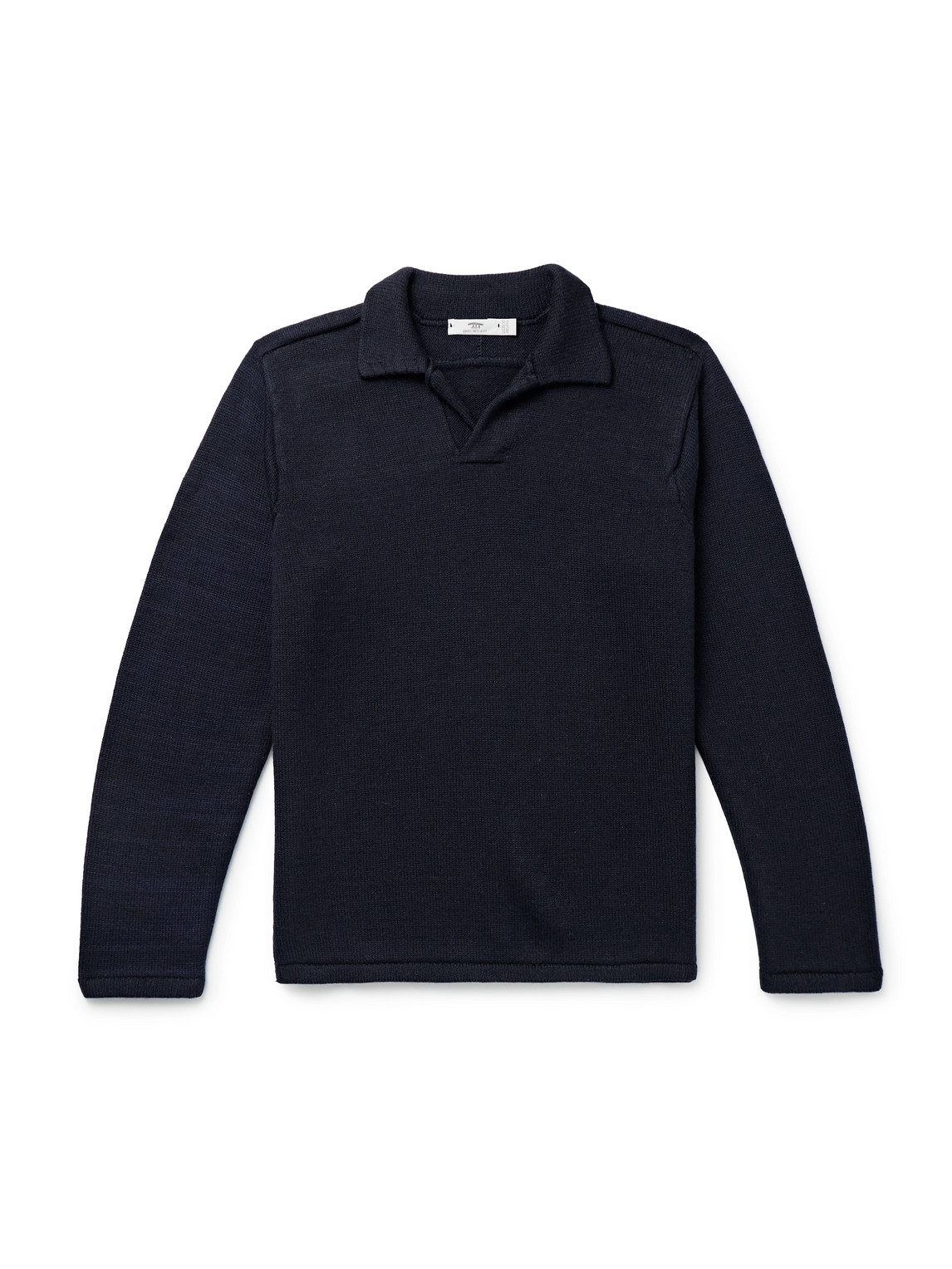 Inis Meain Wool And Linen-blend Polo Shirt In Blue