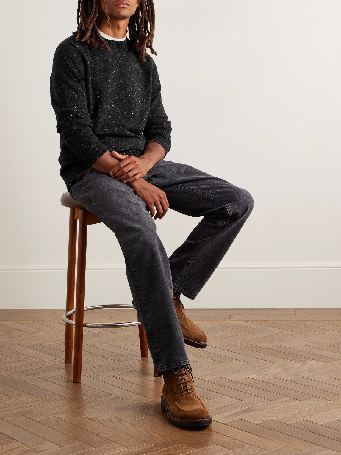 Inis Meain Merino Wool And Cashmere-blend Sweater In Gray