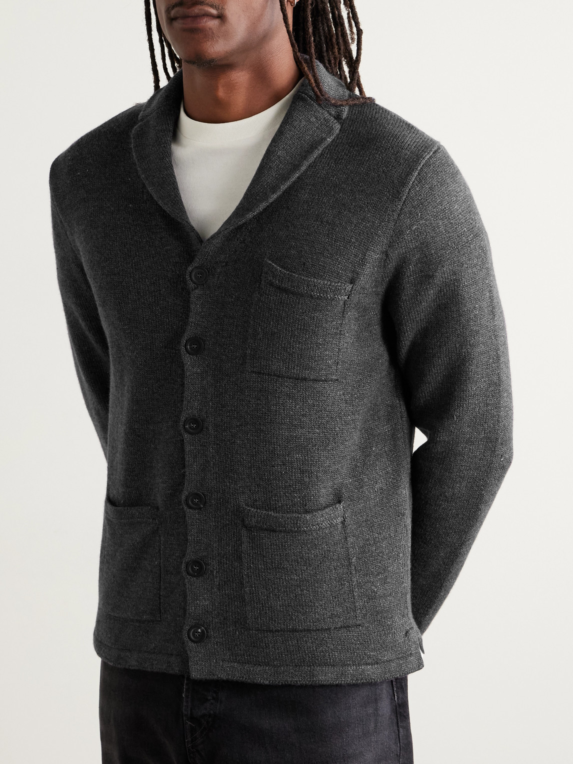 Inis Meain New Pub Jacket Wool And Linen-blend Cardigan In Gray