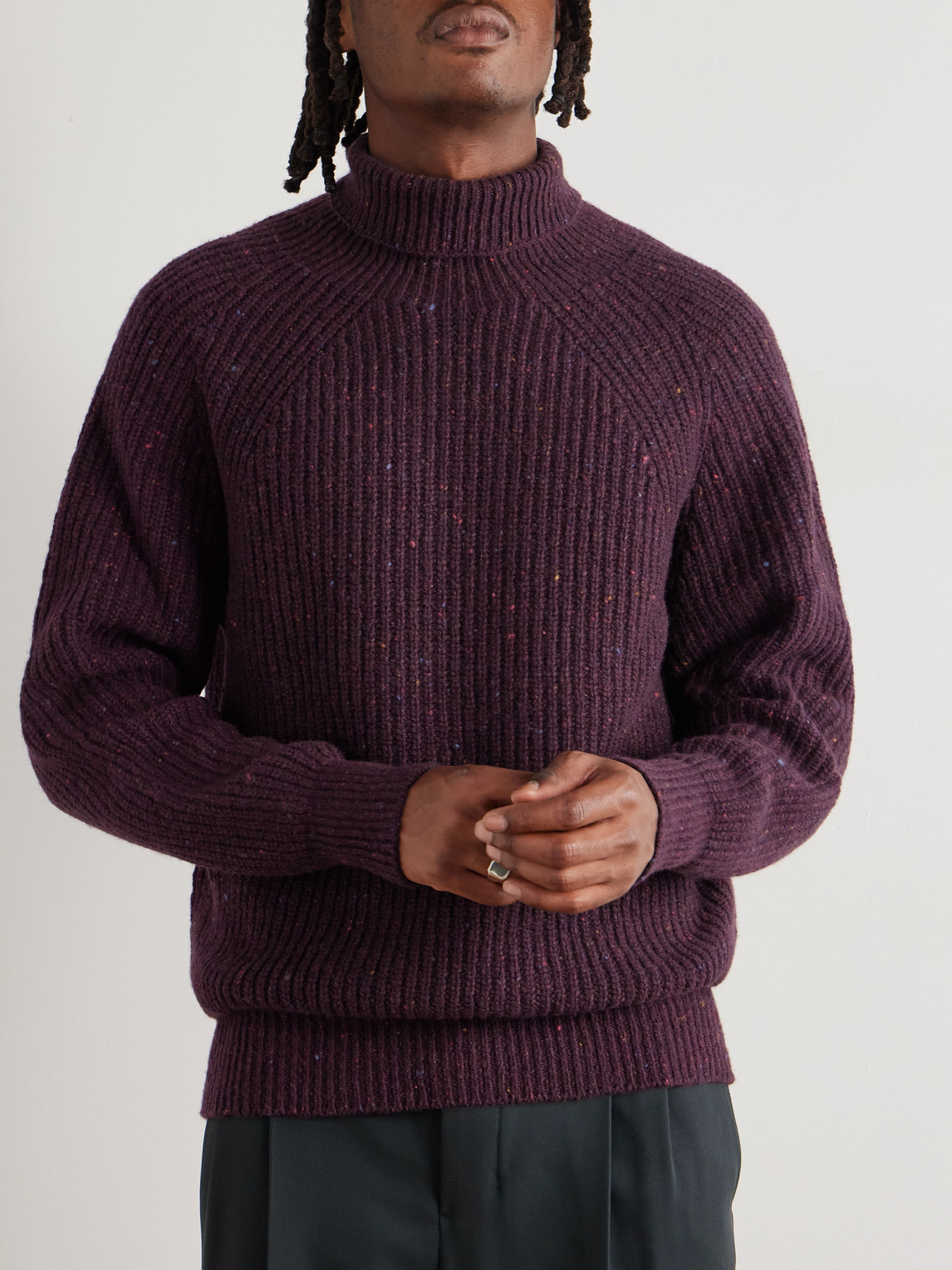 Inis Meain Boatbuilder Merino Wool And Cashmere-blend Rollneck Sweater In Red