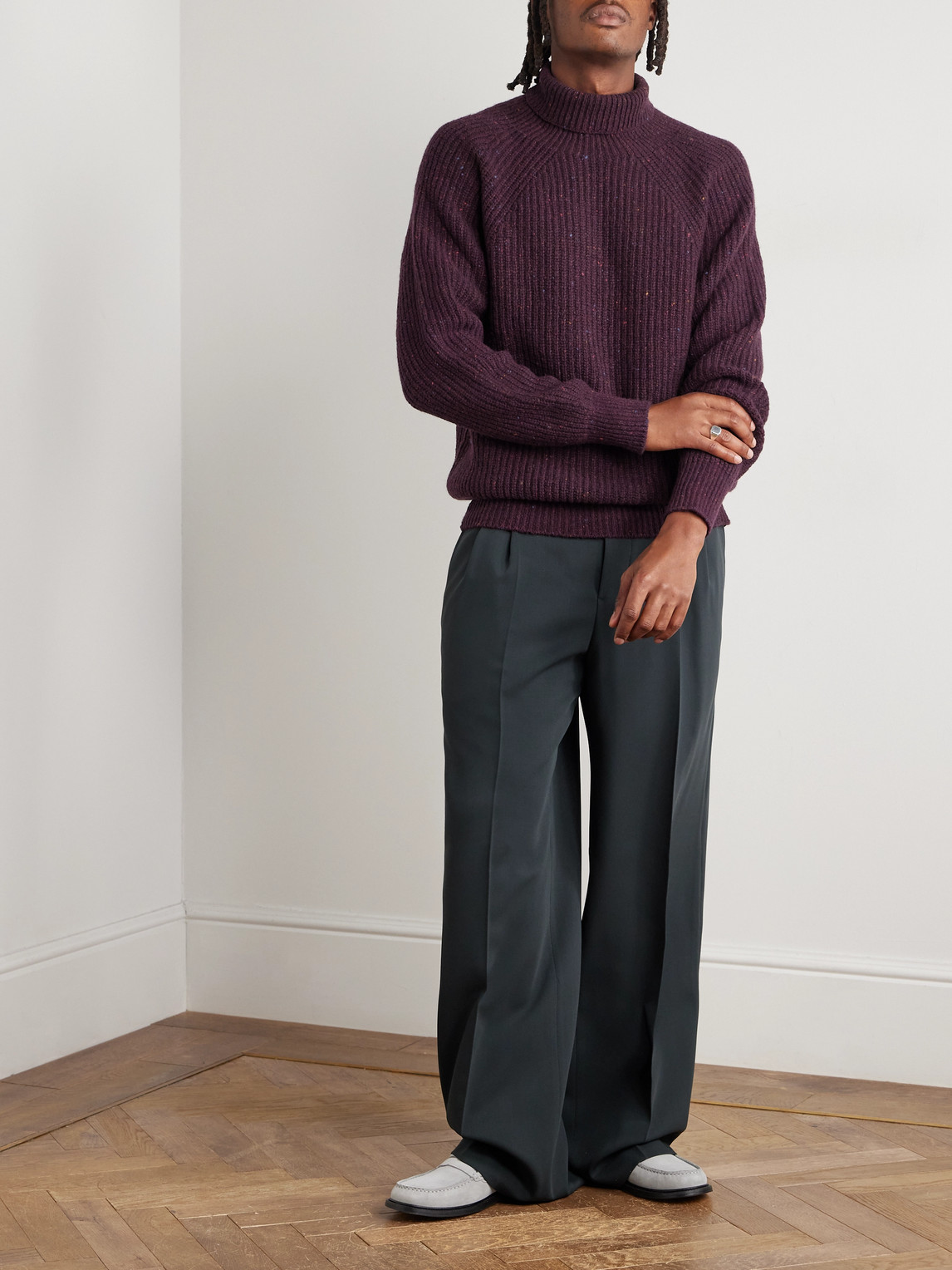 Inis Meain Boatbuilder Merino Wool And Cashmere-blend Rollneck Sweater In Red