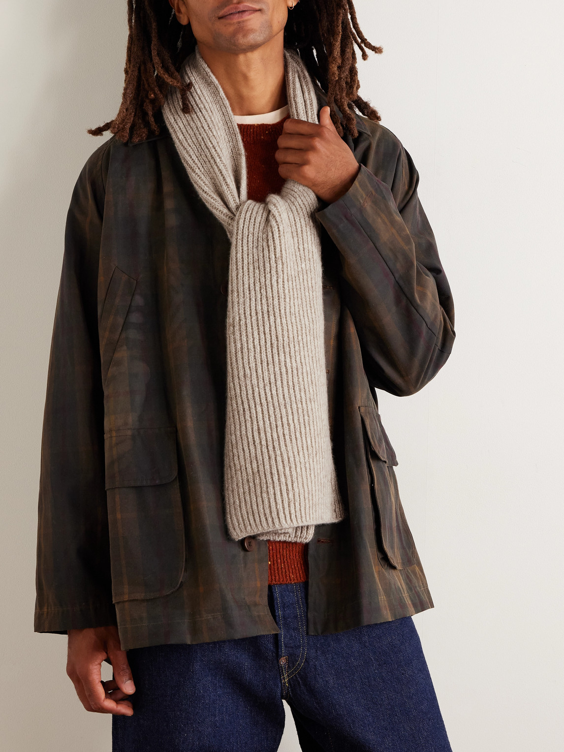 Inis Meain Ribbed Cashmere Scarf In Neutral