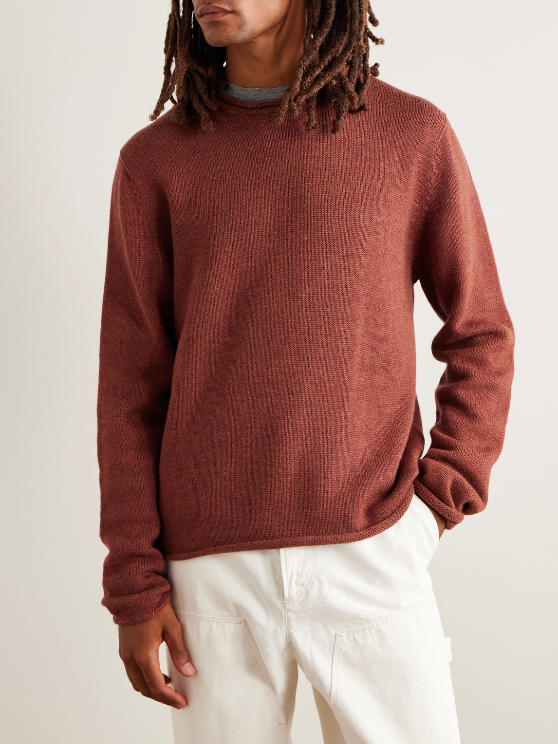 Inis Meain Wool And Linen-blend Sweater In Red