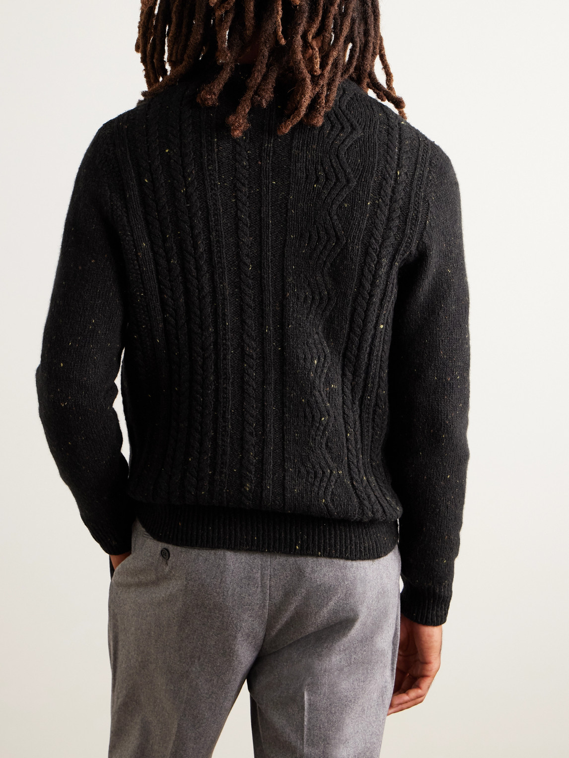 Inis Meain Ridges Slim-fit Cable-knit Merino Wool And Cashmere-blend Aran Sweater In Black