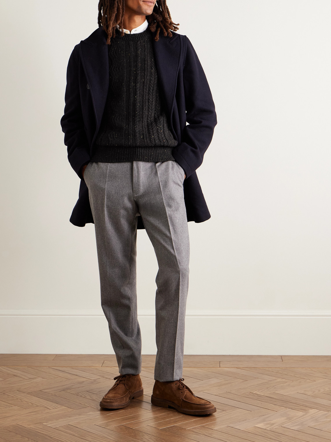 Inis Meain Ridges Slim-fit Cable-knit Merino Wool And Cashmere-blend Aran Sweater In Black