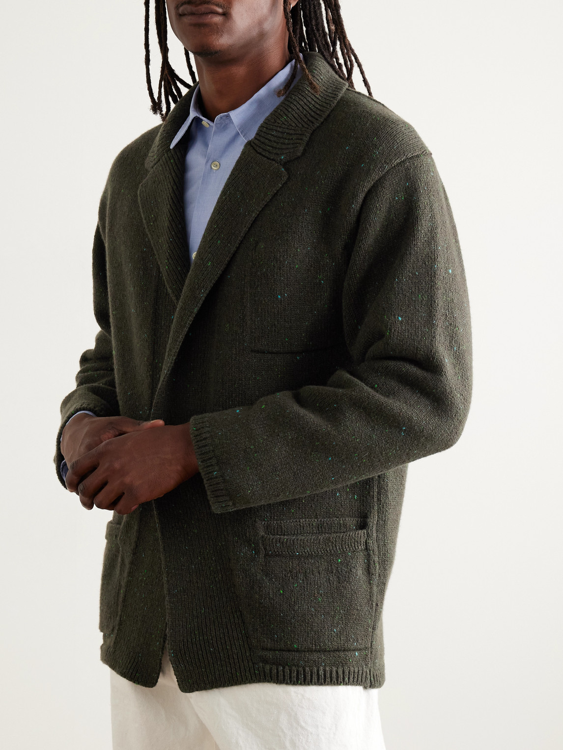 Inis Meain Unstructured Merino Wool And Cashmere-blend Cardigan In Gray