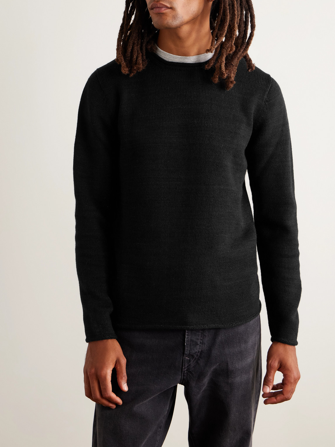 Inis Meain Wool And Linen-blend Sweater In Black