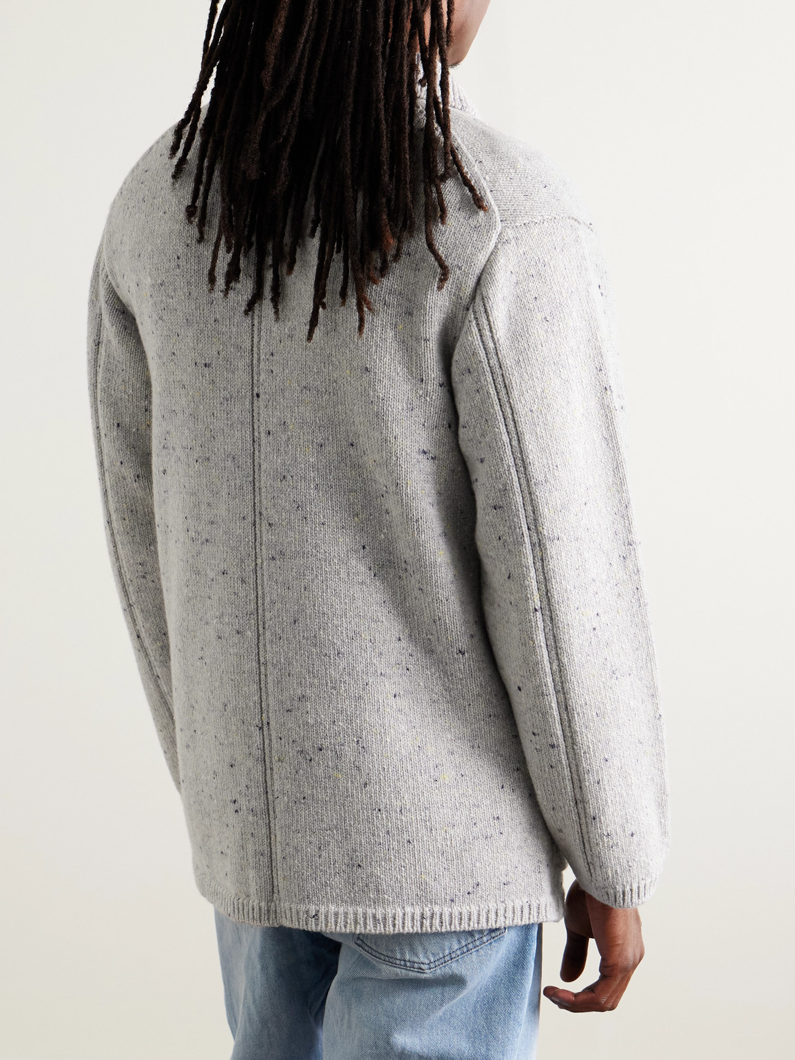 Inis Meain Unstructured Merino Wool And Cashmere-blend Cardigan In Gray