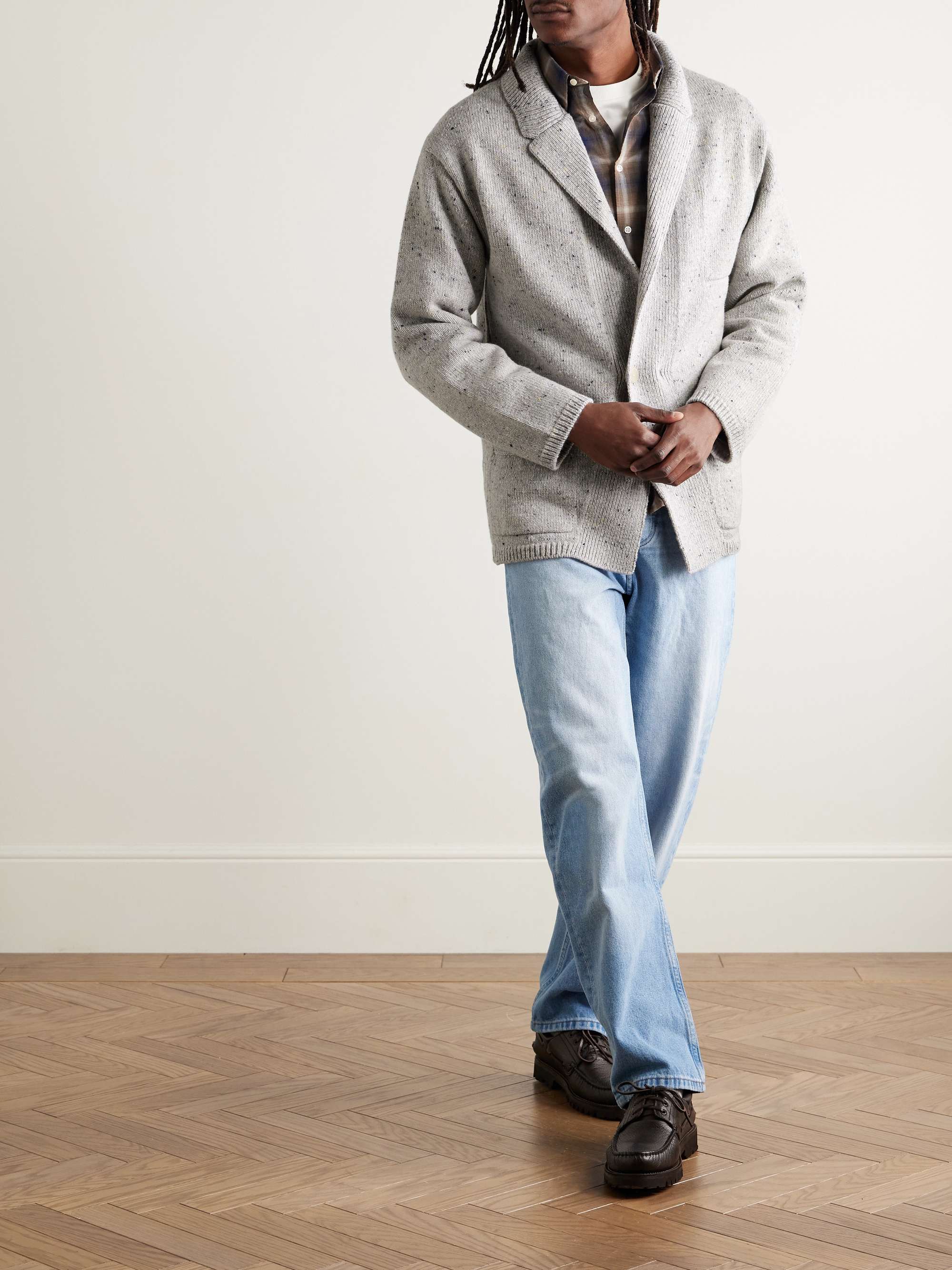 INIS MEÁIN Unstructured Donegal Merino Wool and Cashmere-Blend Blazer