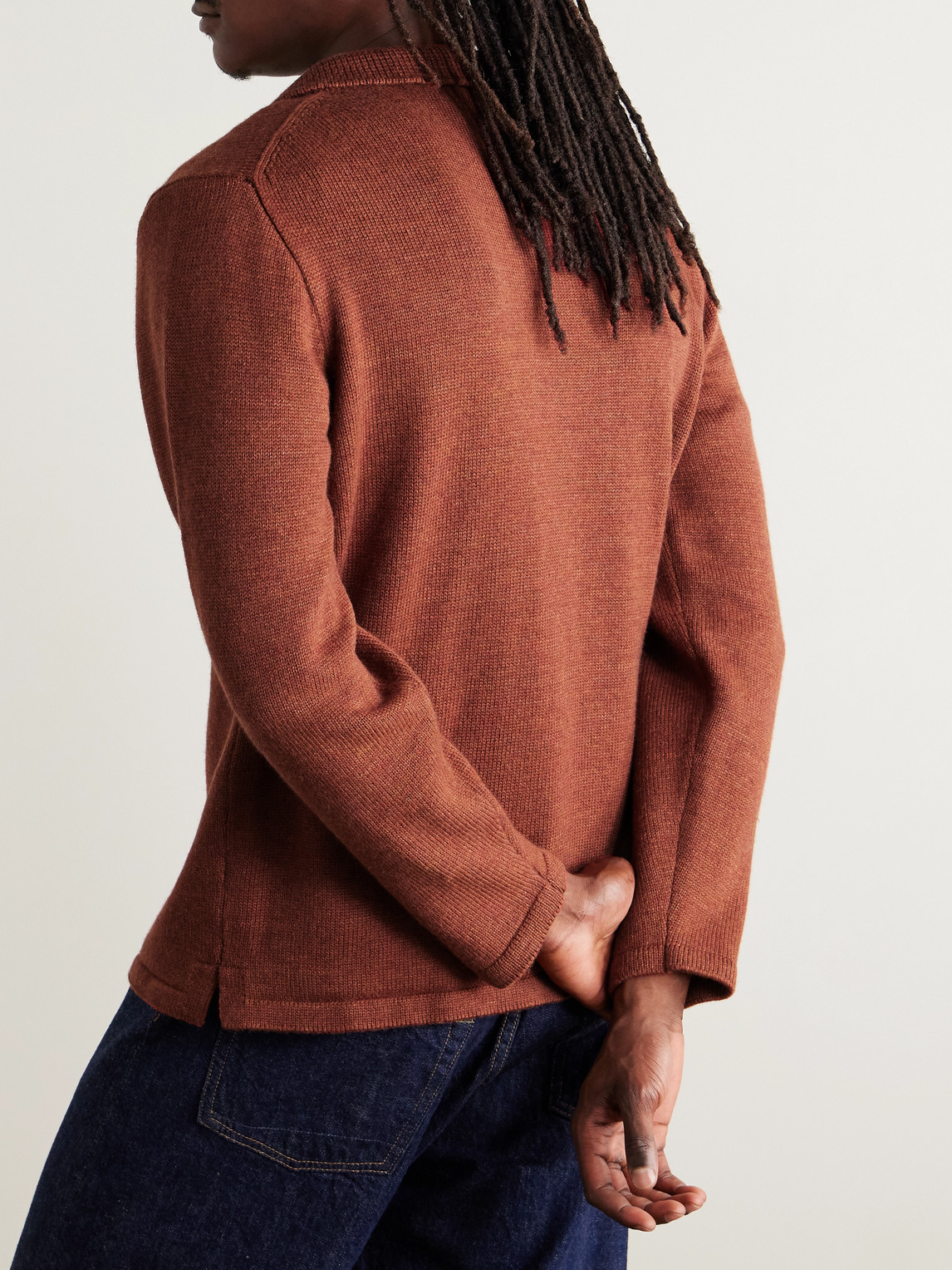 Inis Meain Wool And Linen-blend Cardigan In Brown