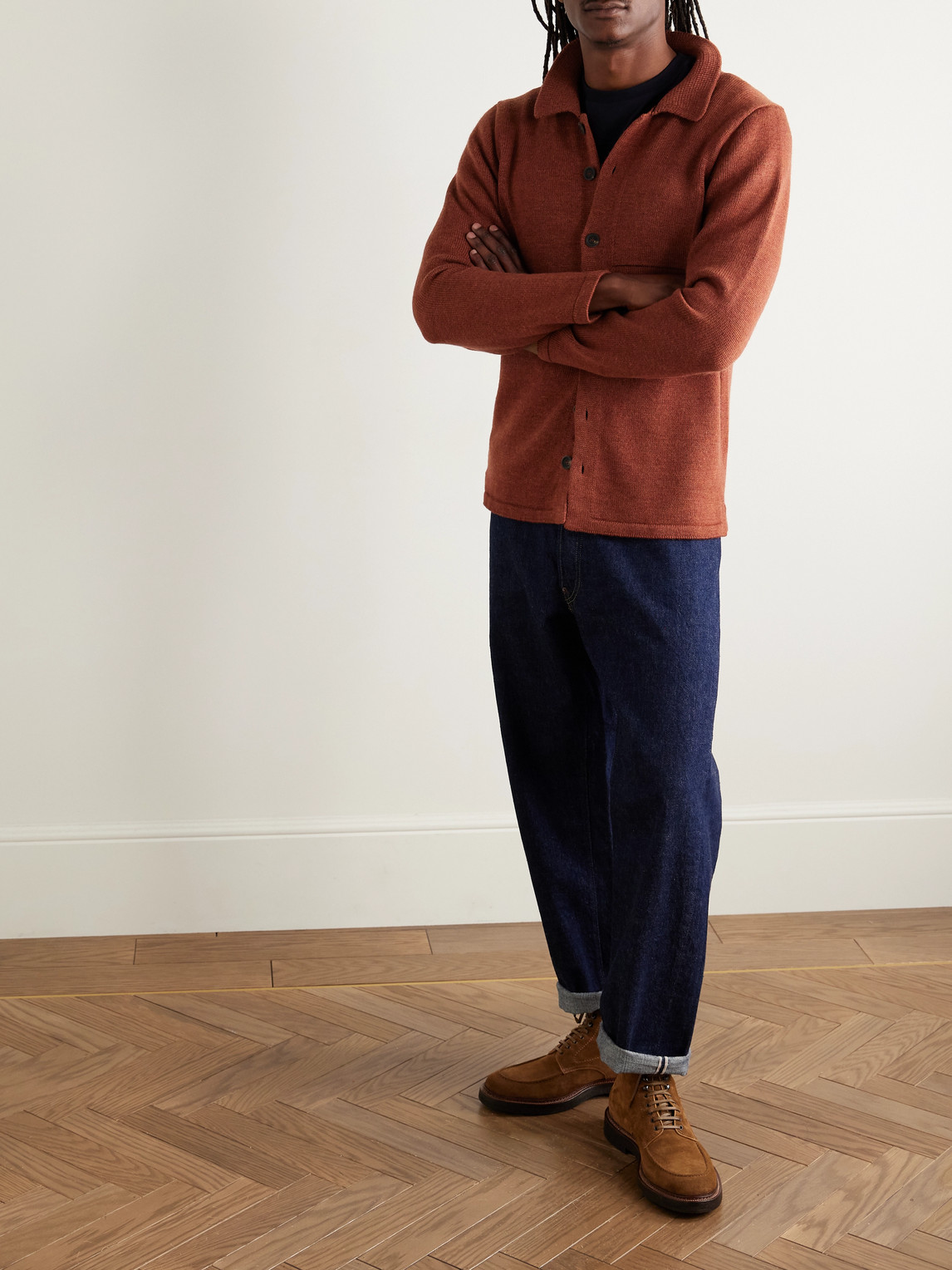 Inis Meain Wool And Linen-blend Cardigan In Brown