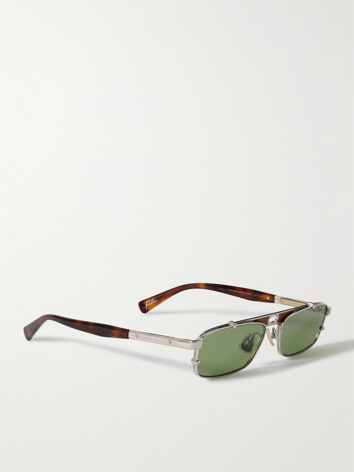 Brunello Cucinelli Square-frame Leather-trimmed Silver-tone Sunglasses