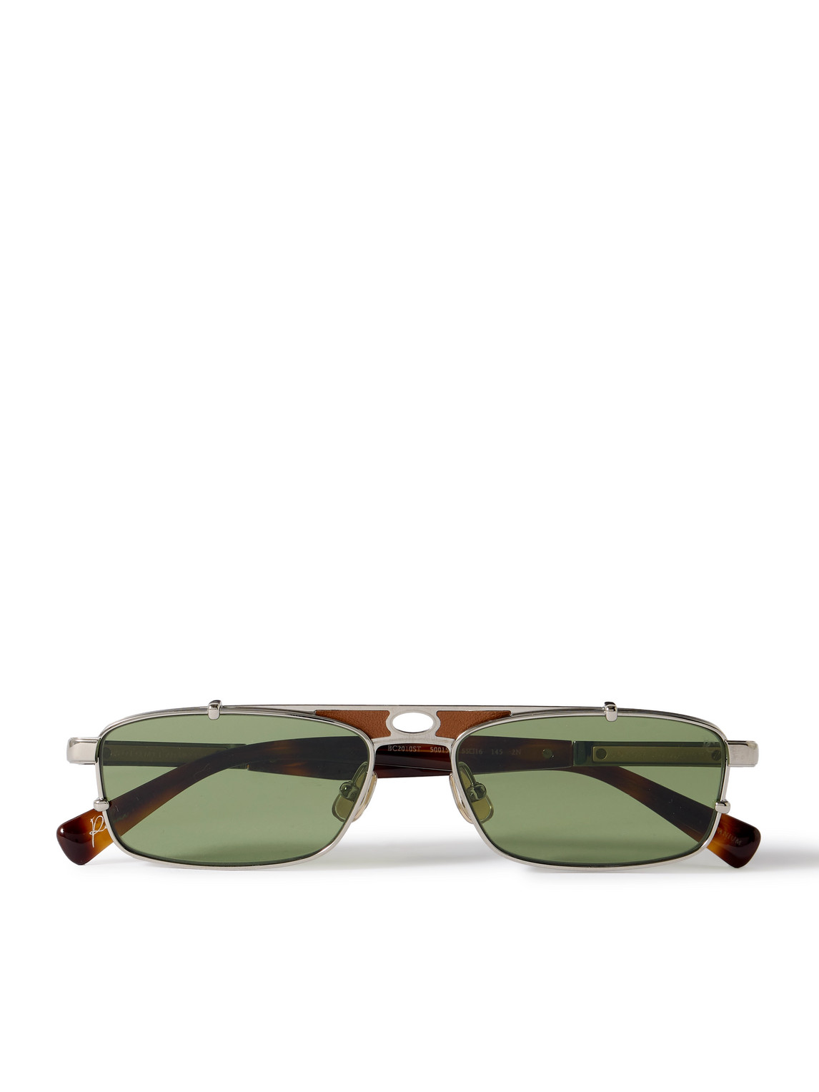 Brunello Cucinelli Square-frame Leather-trimmed Silver-tone Sunglasses