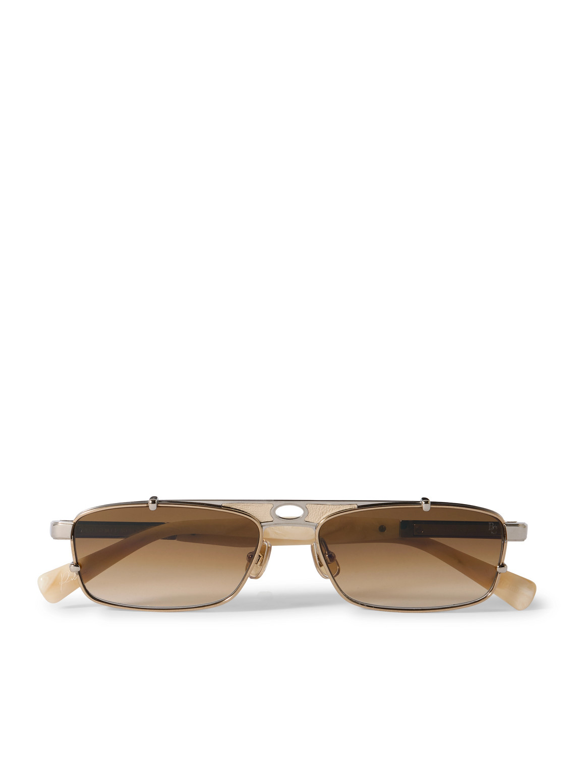 Brunello Cucinelli Square-frame Leather-trimmed Gold-tone Sunglasses