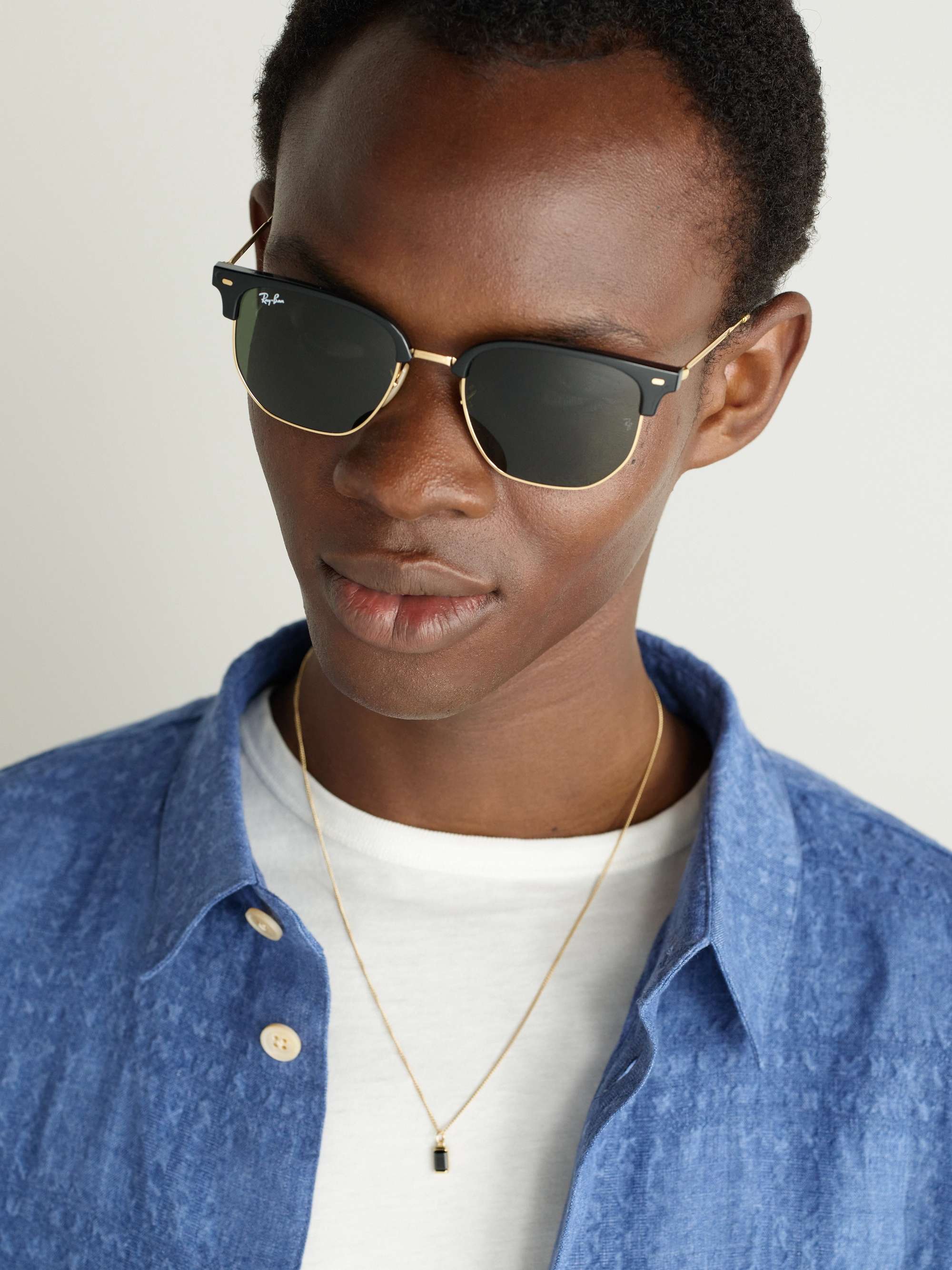 RAY-BAN Clubmaster Acetate and Gold-Tone Sunglasses