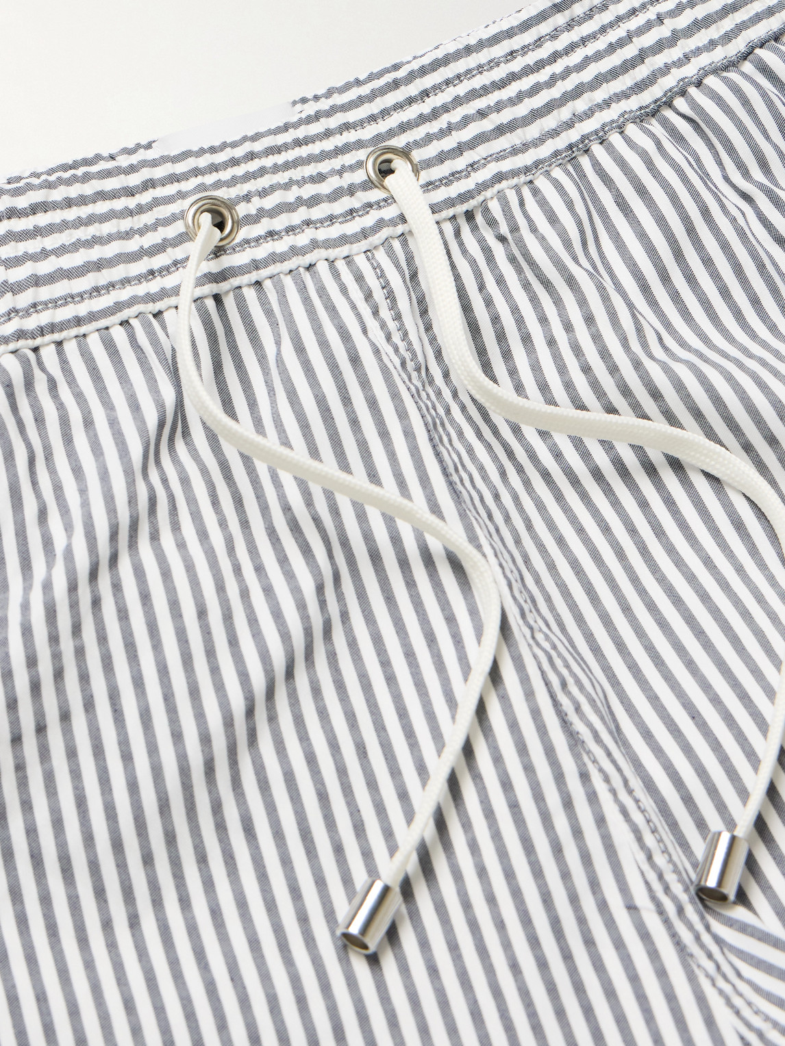 Sunspel Straight-leg Mid-length Striped Seaqual®-blend Seersucker Swim Shorts