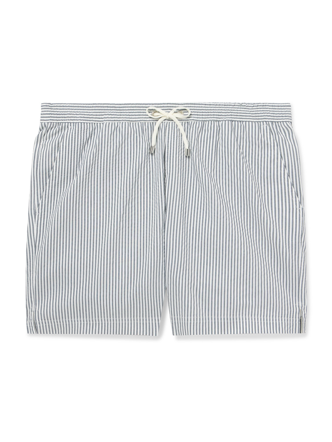 Straight-Leg Mid-Length Striped SEAQUAL®-Blend Seersucker Swim Shorts