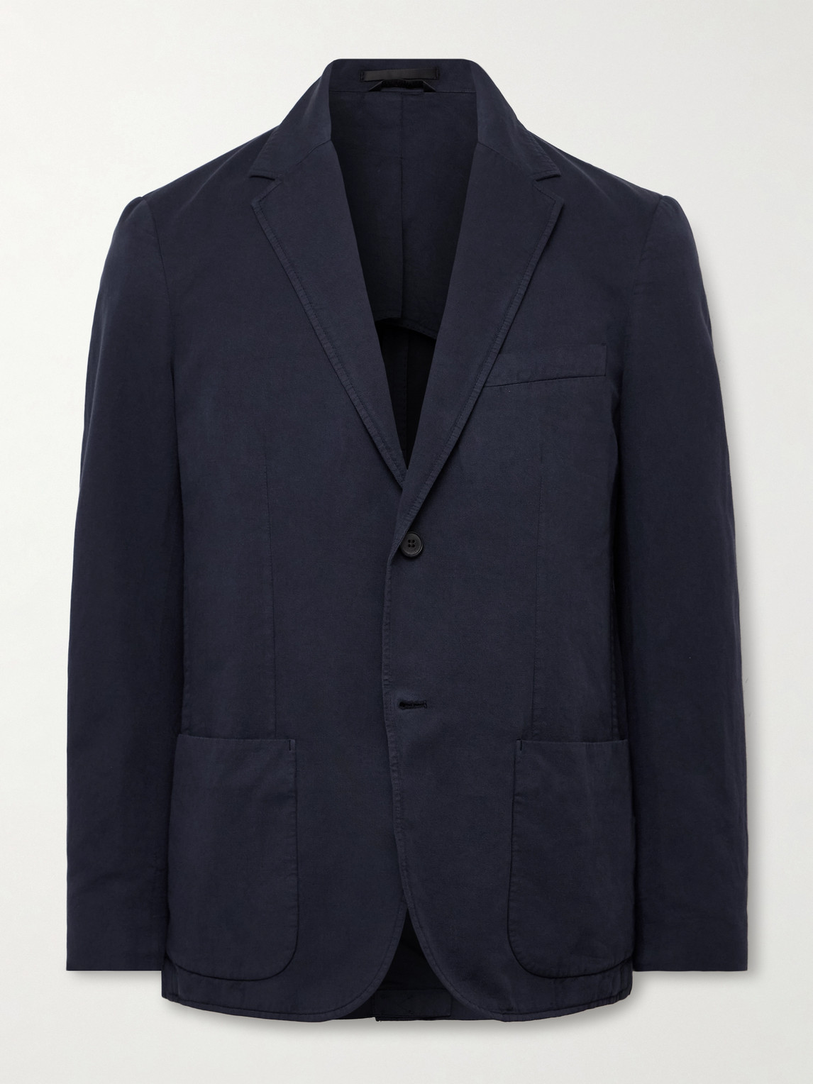 Sunspel Unstructured Garment-dyed Cotton And Linen-blend Twill Blazer In Blue