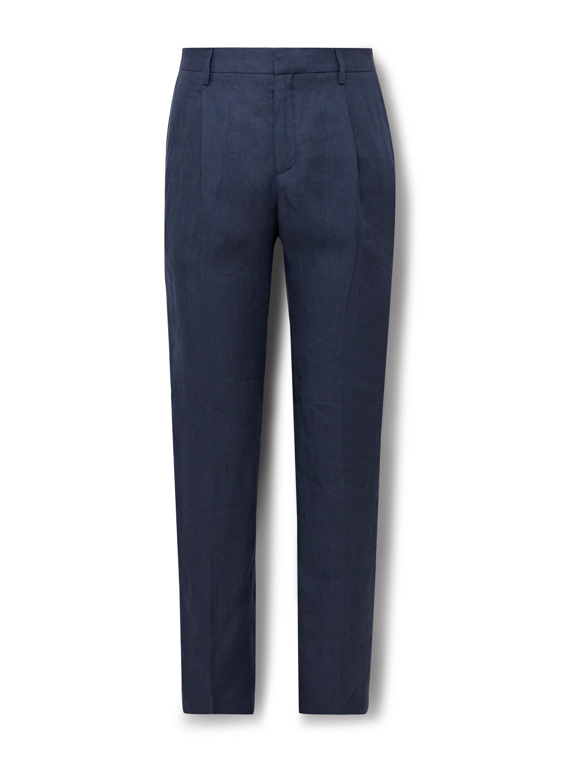 Sunspel Tapered Pleated Linen Suit Trousers In Blue