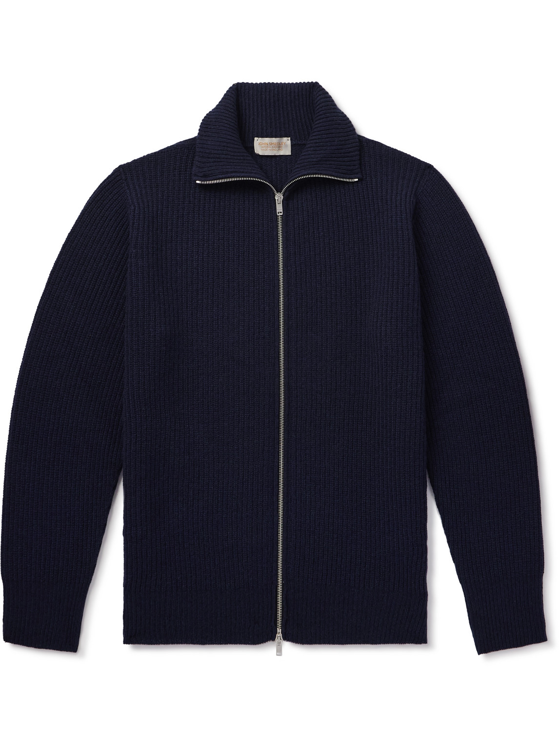 John Smedley Ribbed Recycled-cashmere And Merino Wool-bland Zip-up Cardigan In Black