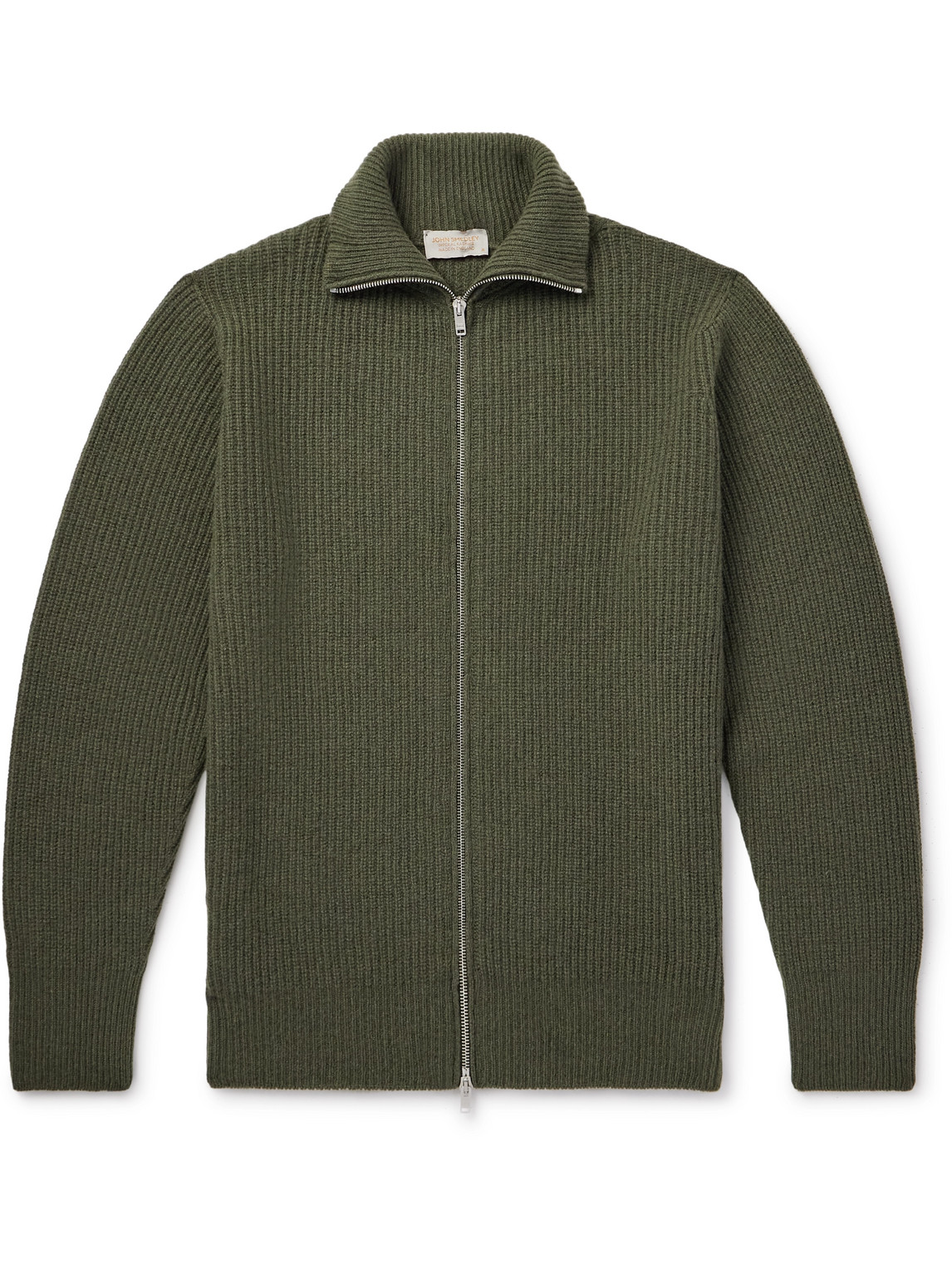 John Smedley Ribbed Recycled-cashmere And Merino-wool Blend Cardigan In Green