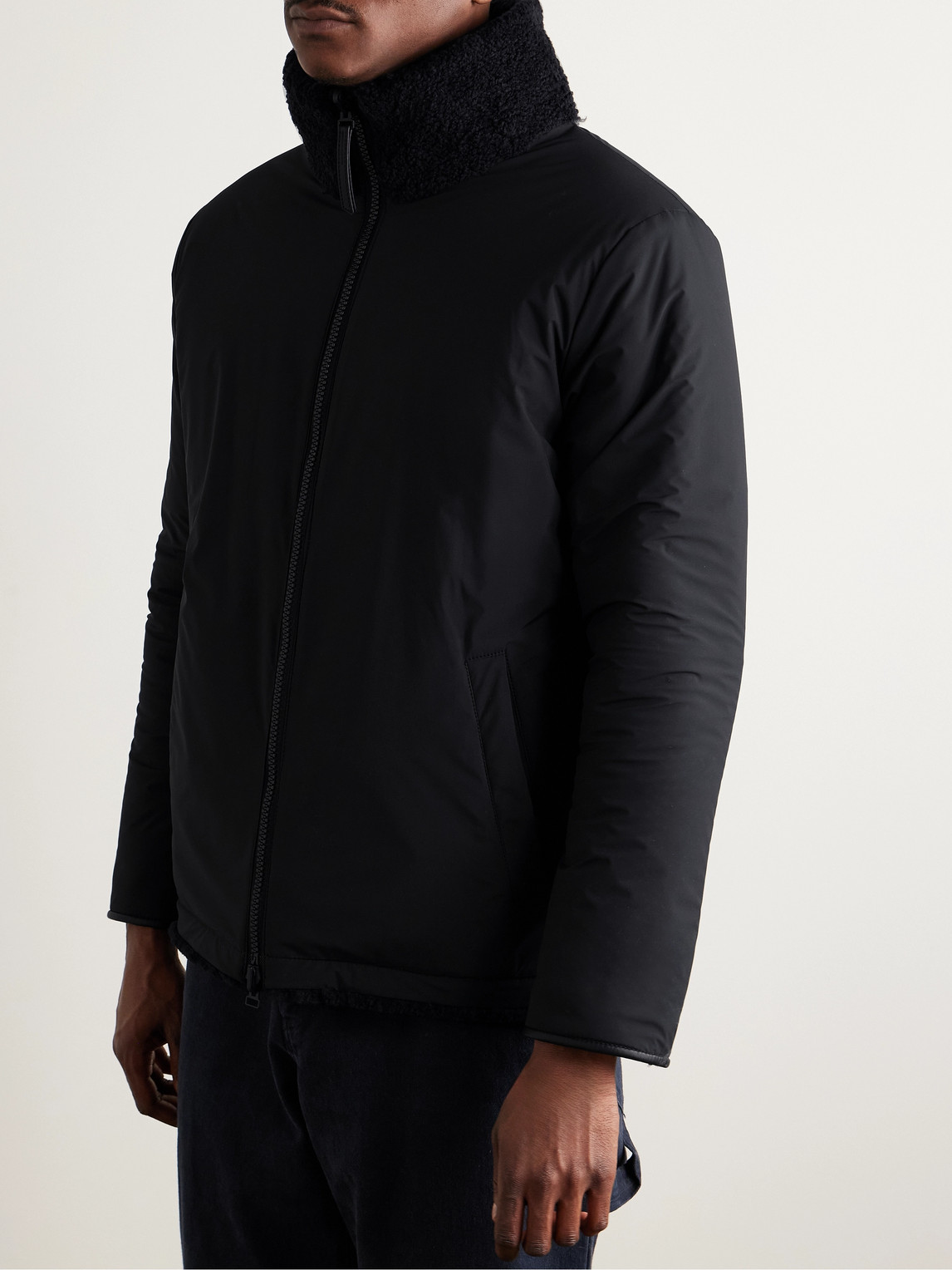 YVES SALOMON REVERSIBLE LEATHER-TRIMMED SHEARLING AND SHELL JACKET