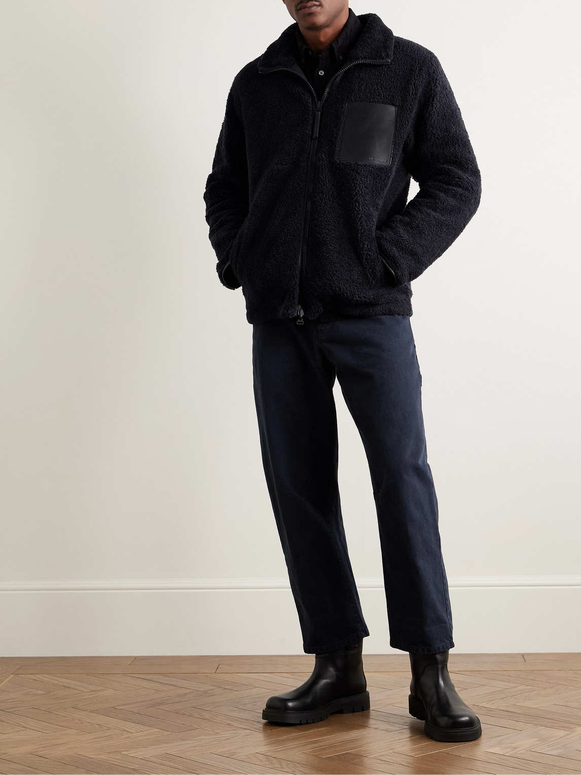 YVES SALOMON REVERSIBLE LEATHER-TRIMMED SHEARLING AND SHELL JACKET