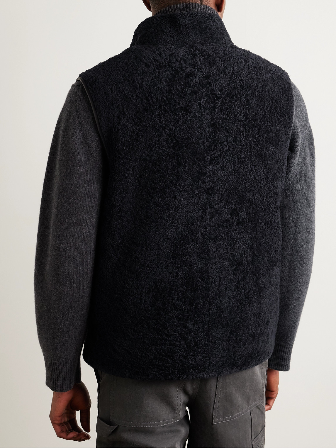 YVES SALOMON REVERSIBLE LEATHER-TRIMMED SHEARLING AND SHELL GILET