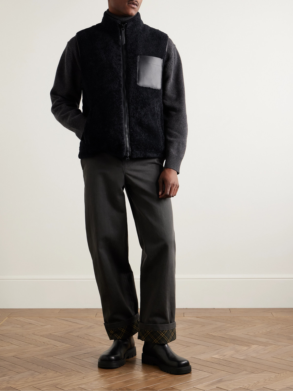 YVES SALOMON REVERSIBLE LEATHER-TRIMMED SHEARLING AND SHELL GILET