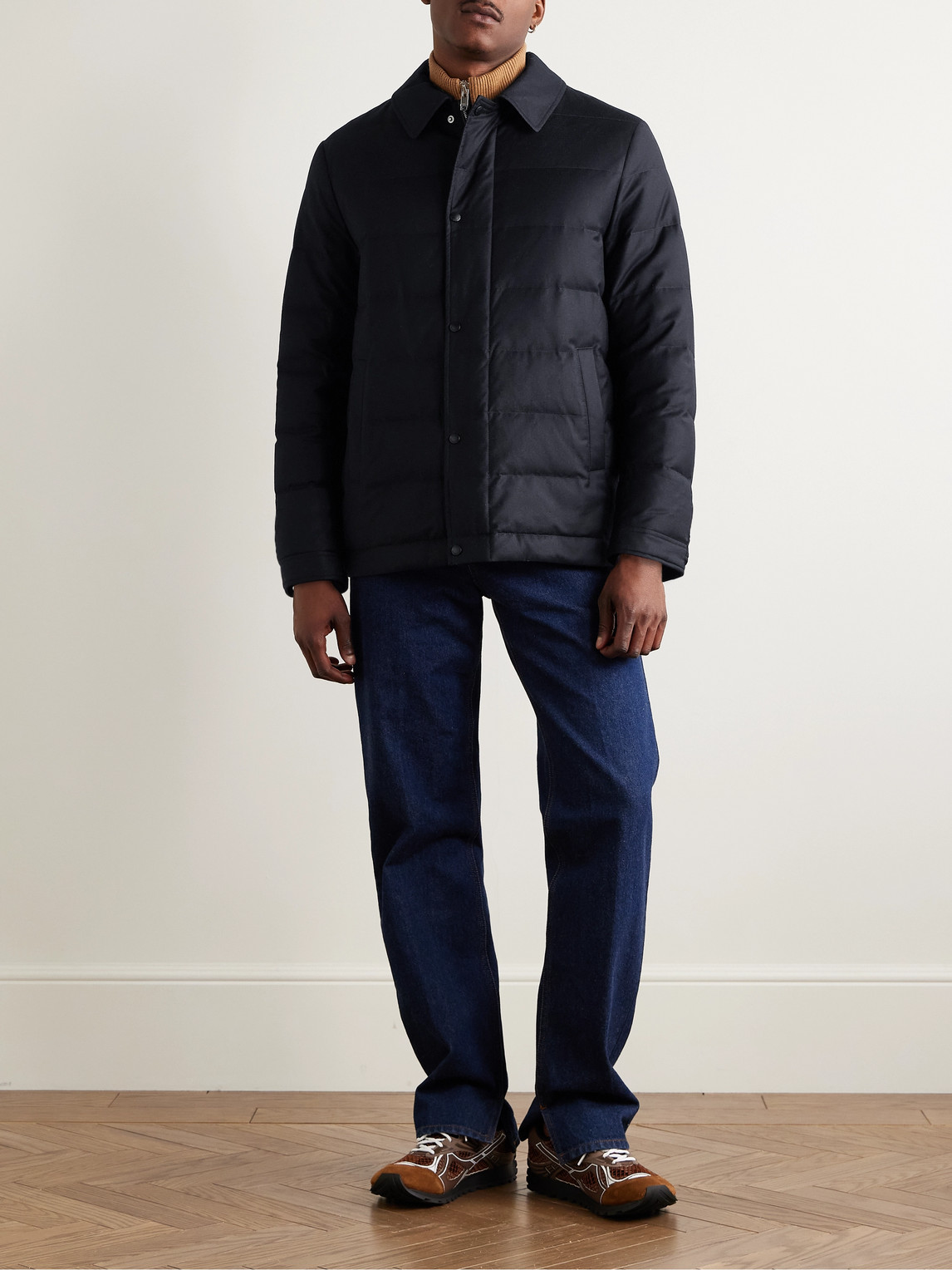 YVES SALOMON QUILTED GREEN STORM SYSTEM® WOOL AND SILK-BLEND TWILL DOWN JACKET