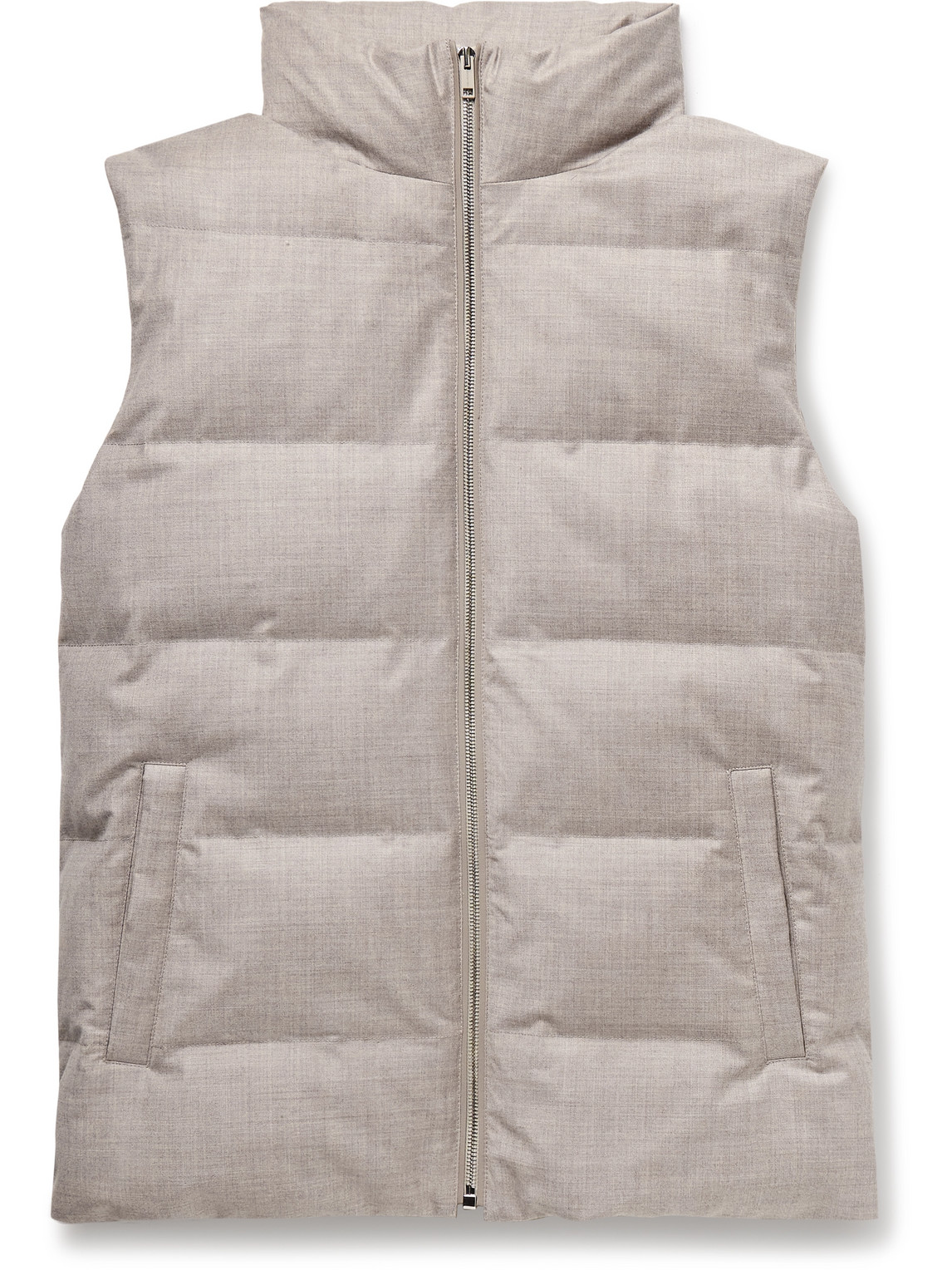 Yves Salomon Leather-trimmed Quilted Green Storm System® Wool And Silk-blend Down Gilet In Gray