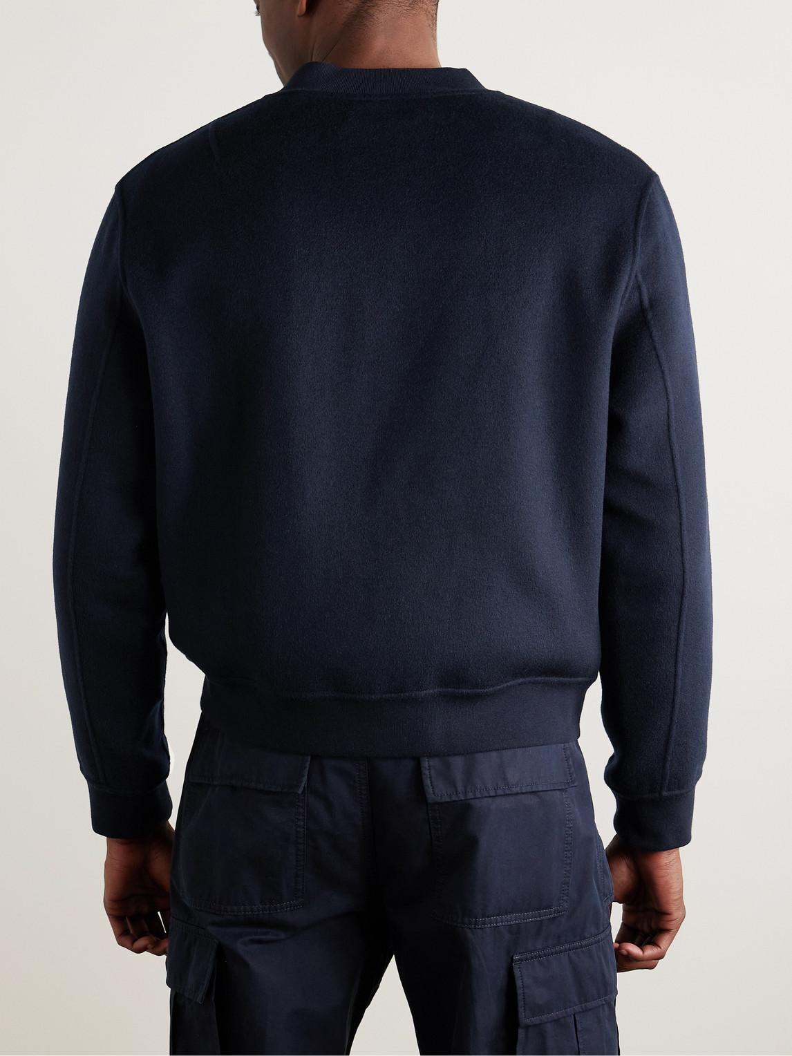 YVES SALOMON LEATHER-TRIMMED WOOL AND CASHMERE-BLEND FELT BOMBER JACKET