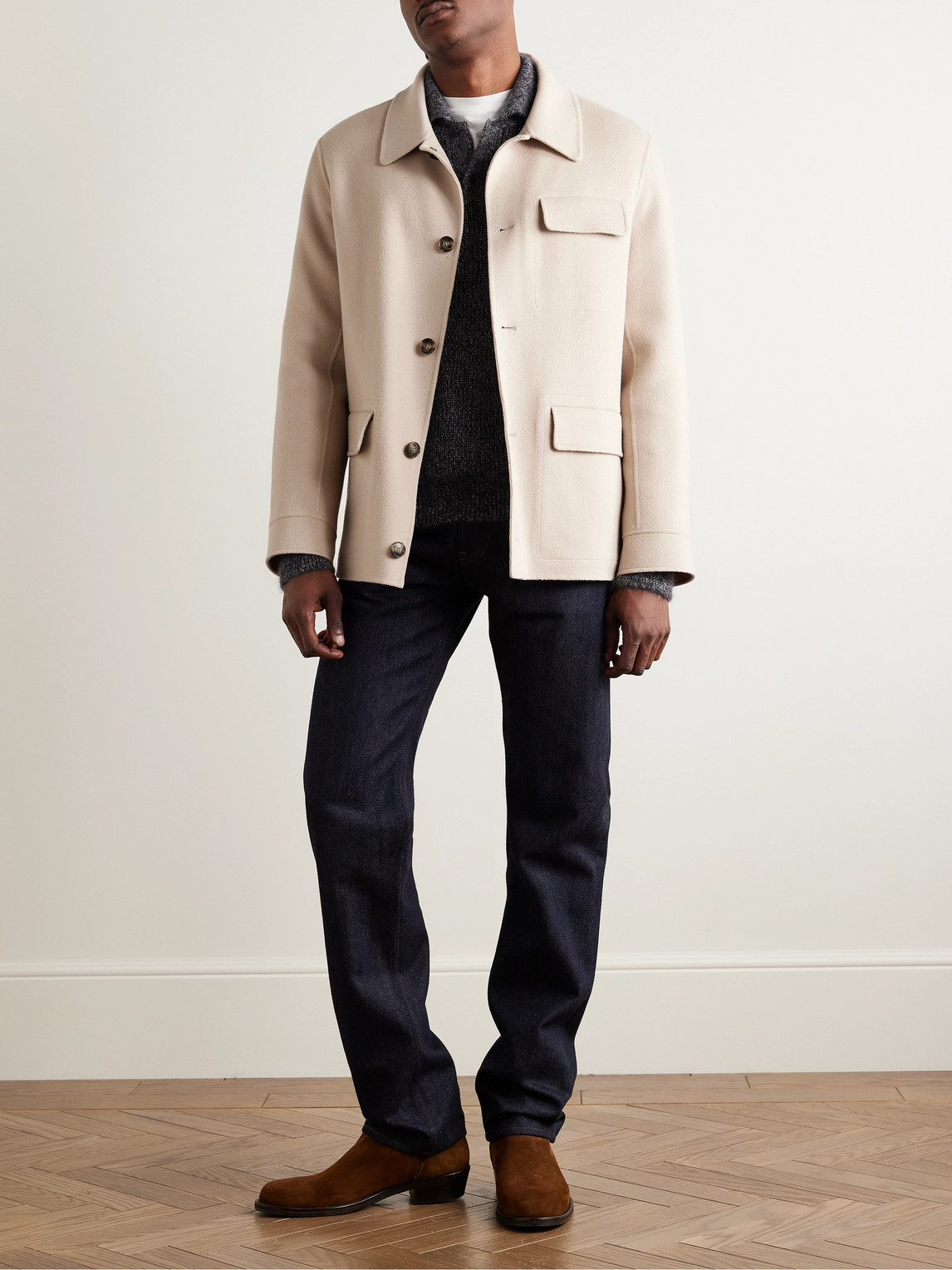 YVES SALOMON WOOL AND CASHMERE-BLEND FELT OVERSHIRT