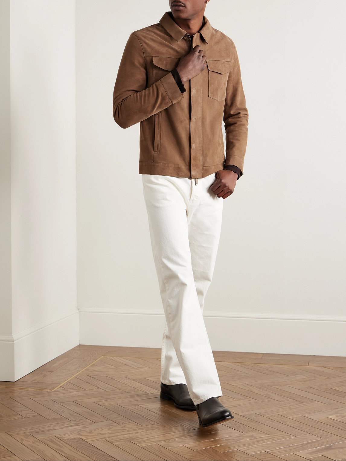 Shop Yves Salomon Suede Jacket In Brown