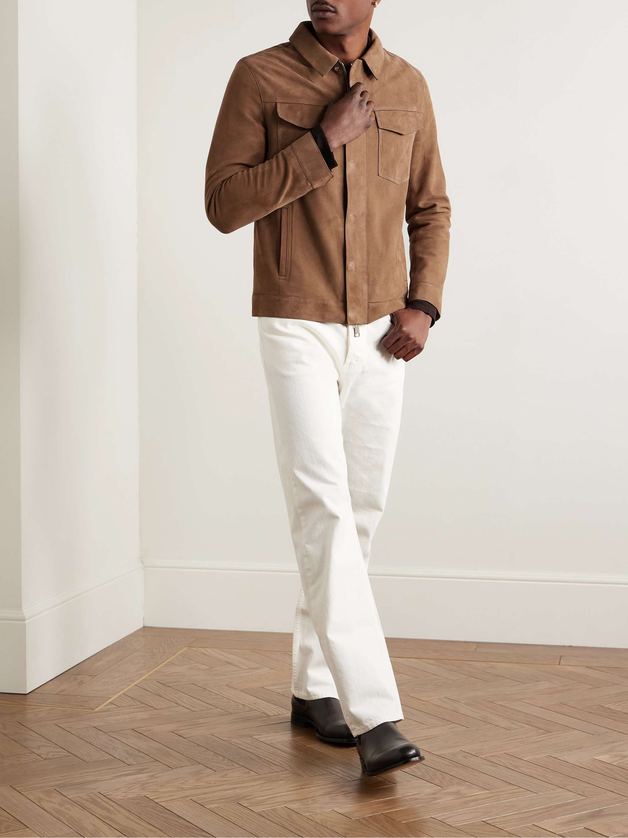 RRL Thurston Shearling-Trimmed Distressed Leather Jacket for RRL Thurston Shearling-Trimmed Distressed Leather Jacket for