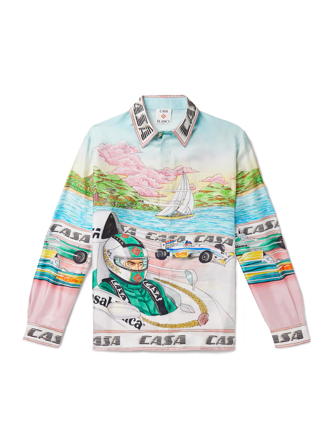 Casablanca Mens The Art Of Racing Classic Long-sleeve Silk Shirt In Blue