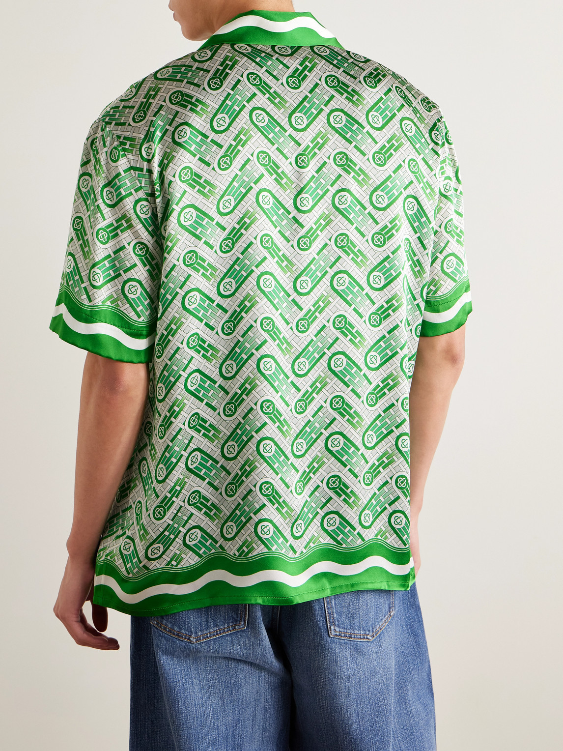 Casablanca Mens Green Ping Pong Ping Pong Monogram Cuban-collar Short-sleeve Silk Shirt